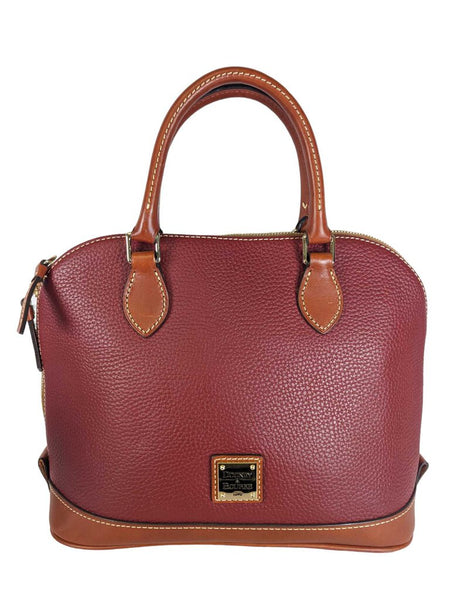 R Pebbled Leather Top Handle Domed Satchel