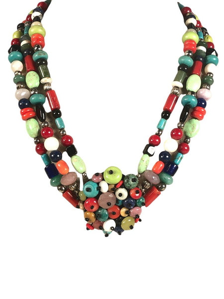 Sterling multi stone bead cluster necklace