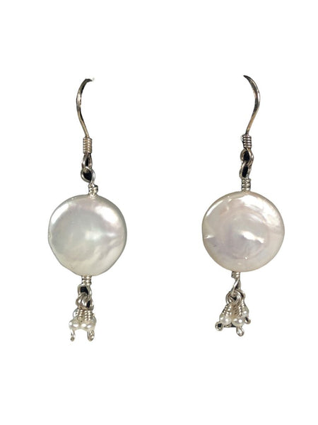 Sterling coin pearl earrings