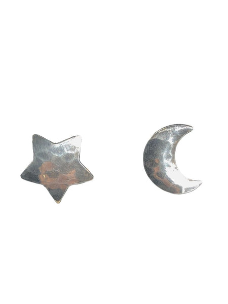SS Hammered Star/Moon Earrings