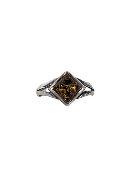 R sterling amber ring