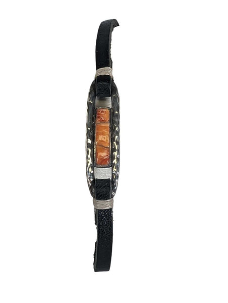 R sterling spiny oyster leather bracelet