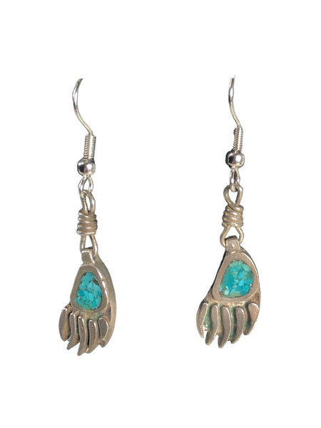 Sterling inlaid stone chip bear claw earrings