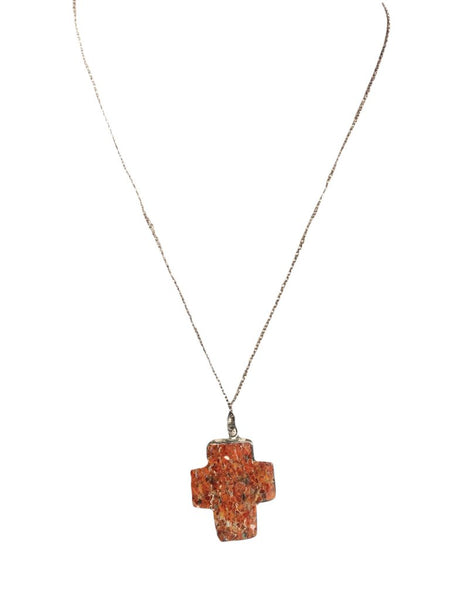 SS Framed Stone Cross Necklace