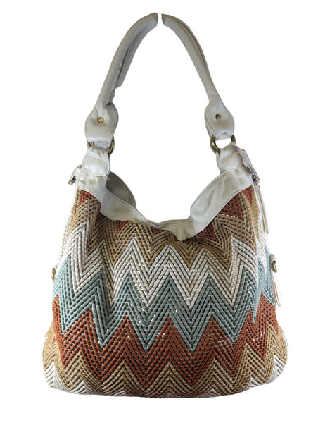R Faux Leather Woven Hobo Bag