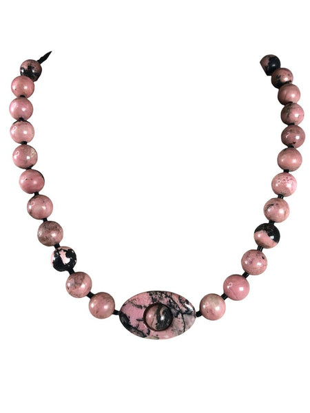 Sterling stone beads on cord necklace