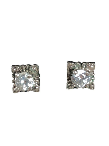 Sterling square cz post earrings