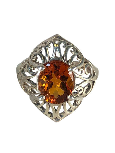 Sterling oval stone filigree ring