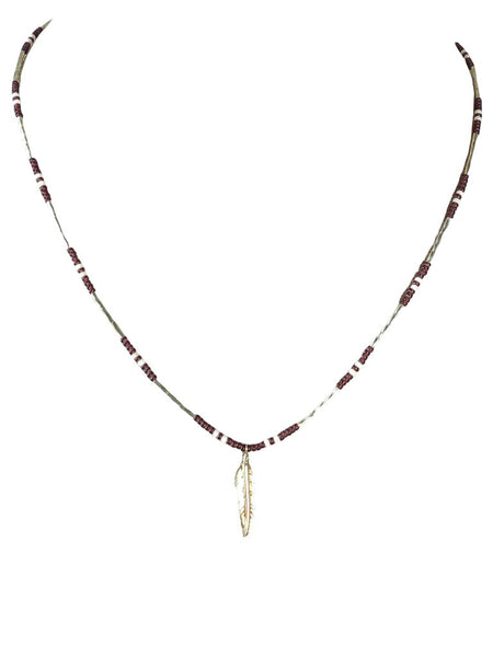 Liquid silver/beads/feather strand