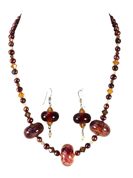 SS Art Glass Necklace & Earrings Set