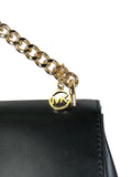 Leather flap handbag w/ chain strap