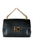 Leather flap handbag w/ chain strap