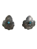 R sterling turquoise etched clip earrings