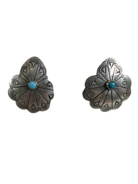 R sterling turquoise etched clip earrings