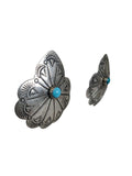 R sterling turquoise etched clip earrings