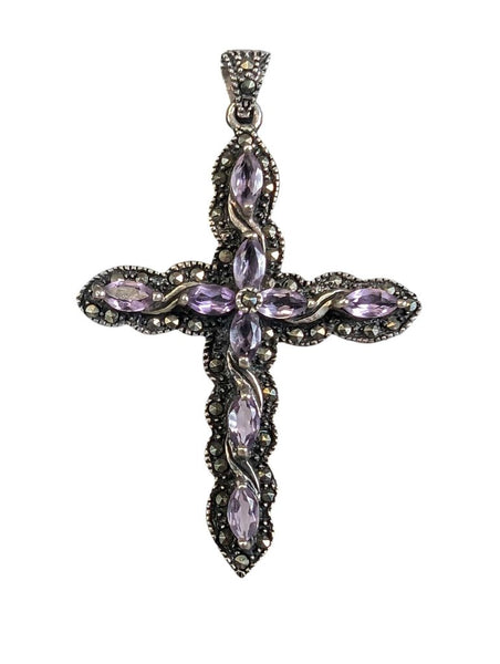 R sterling amethyst cross pendant