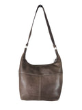 Leather zip top handbag w/ front pocket