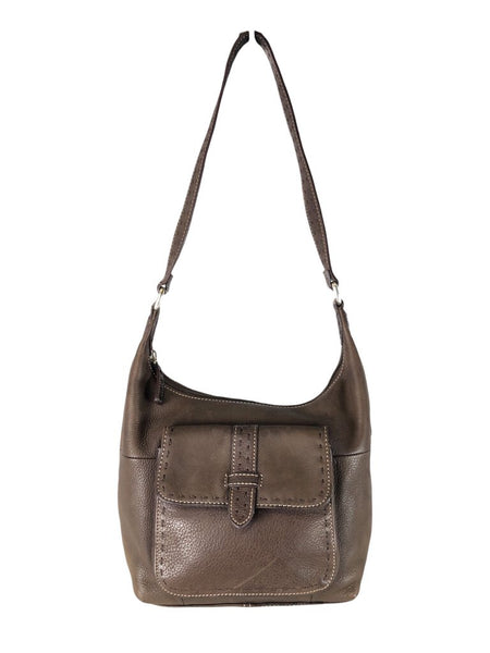 Leather zip top handbag w/ front pocket