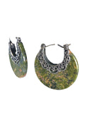 SS Cutout Circular Stone Hoop Earrings