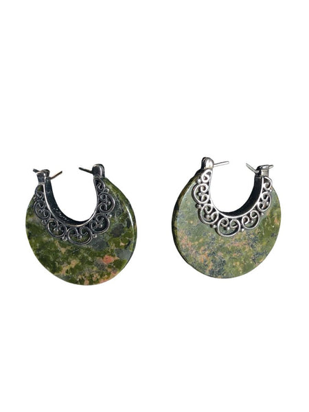 SS Cutout Circular Stone Hoop Earrings