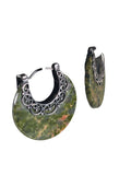 SS Cutout Circular Stone Hoop Earrings