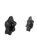 R sterling onyx marcasite lever back earrings