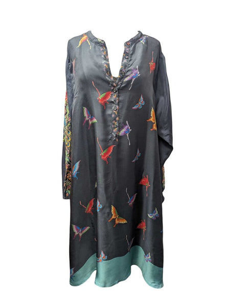 R NWT 100% Silk Butterfly Printed Tunic