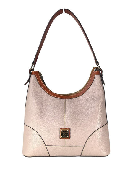 Zip top pebble leather handbag