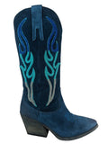 R Suede Embroidered Western Boot