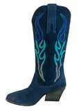 R Suede Embroidered Western Boot