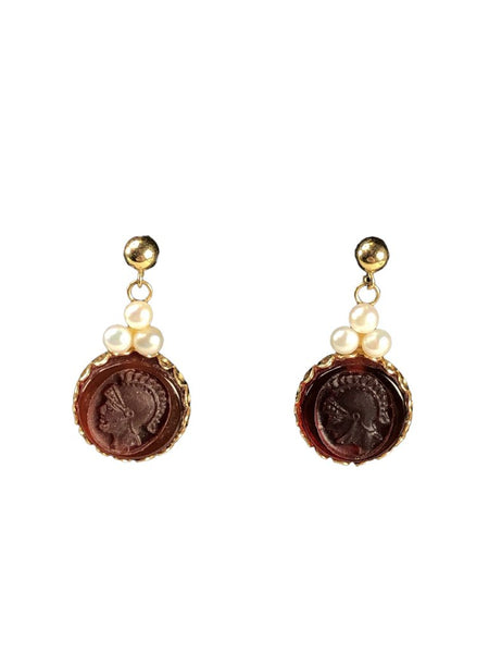 14K Intaglio earrings w/ pearls