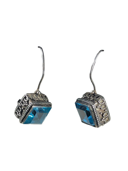 Sterling Balinese square stone earrings