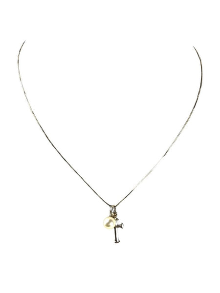 SS Cross Faux Pearl Necklace