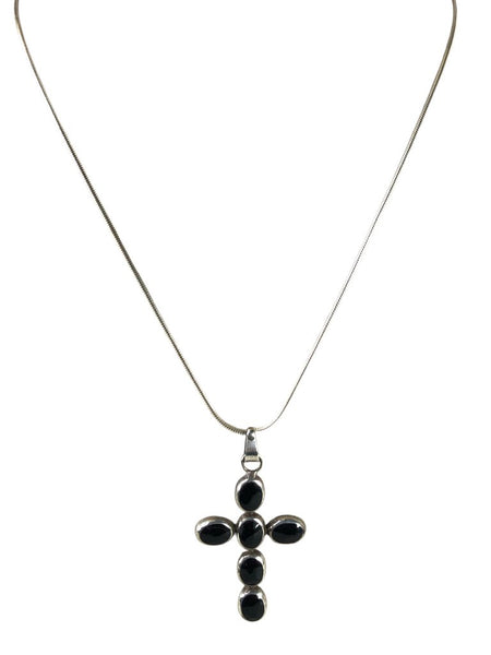 SS Multi Stone Inlaid Cross Necklace