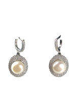 Sterling pearl/cz halo earrings