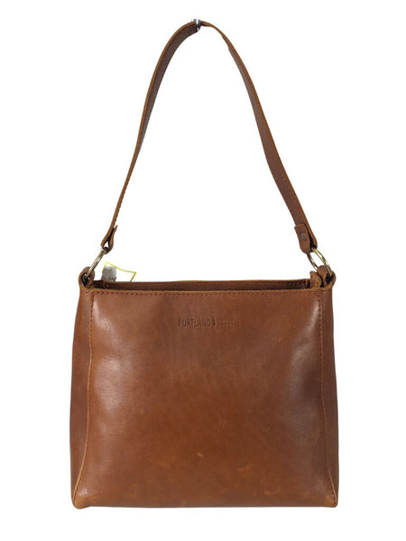 R Leather zip top shoulder bag