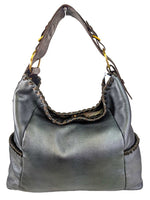 R Metallic Pebbled Leather Shoulder Bag