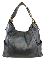 R Metallic Pebbled Leather Shoulder Bag