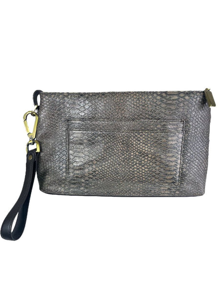 R Snake Print Metallic Clutch