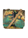 R Painted leather (Peacocks) Crossbody