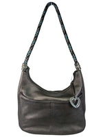 R Metallic Pebbled Leather Shoulder Bag