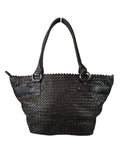 R Woven leather zip top handbag