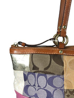 R Patchwork zip top handbag