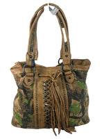 R camo studded canvas vegan leather shoulder