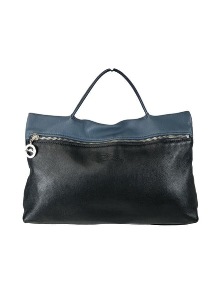 R 2-tone leather zip handbag