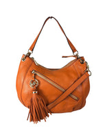 R Pebble leather zip top convertible handbag w/ tassel