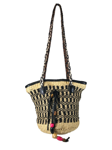 R Woven/leather handbag