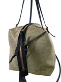 R Canvas Tote Bag w/Leather Trim