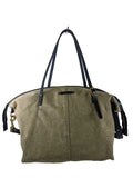 R Canvas Tote Bag w/Leather Trim