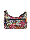 R Quilted floral zip top handbag